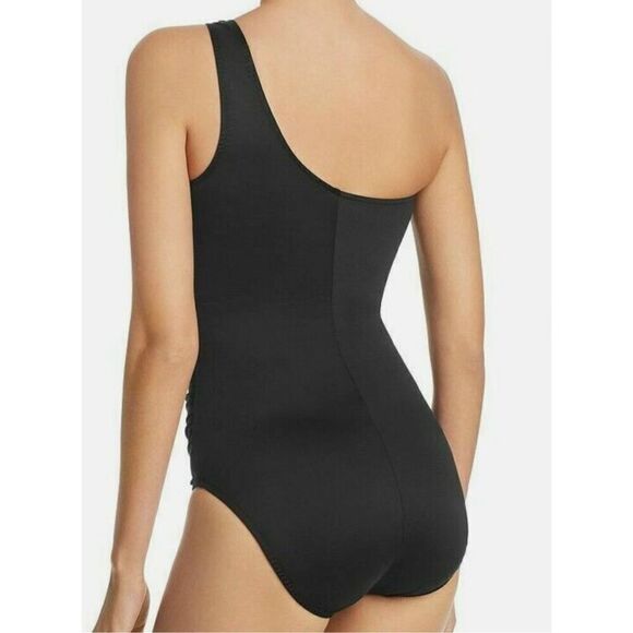 New. Black one shouldered one piece swimsuit. Size 10. Retails $164 - Picture 5 of 8